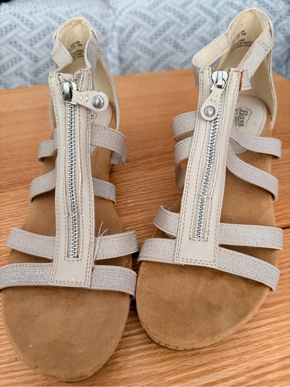 G.H. Bass Liza Gladiator Wedge Front-Zip Sandals - Sparkling Beige